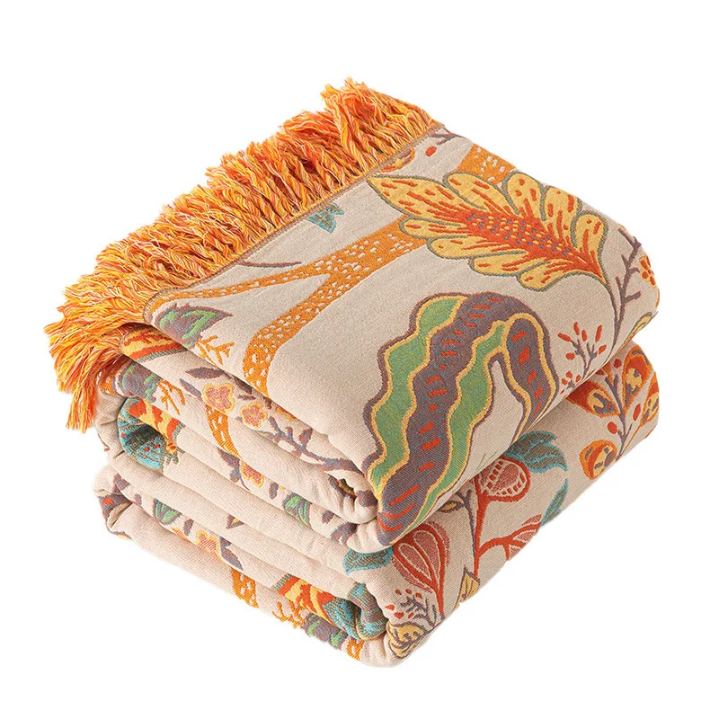 Cartoon Light Luxury Blanket 100% Gauze Towel Sofa Bedspread Four Seasons Summer Nap Home Decor Bed Sheet