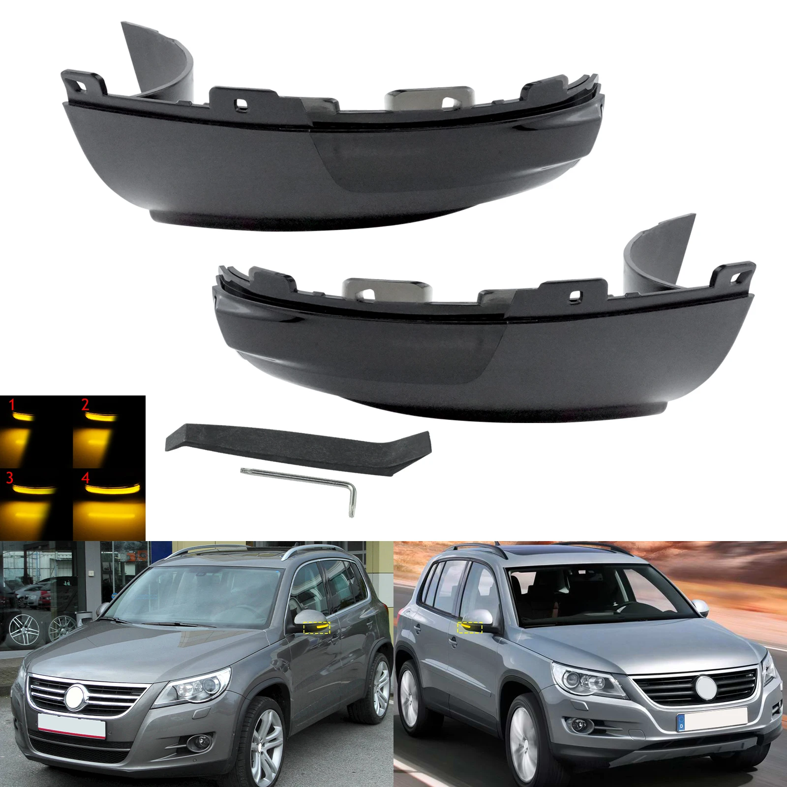 2x LED Dynamic Side Mirror Sequential Rearview Turn Signal Light with Puddle Light for VW Tiguan MK1 5N Sharan 7N 12-15