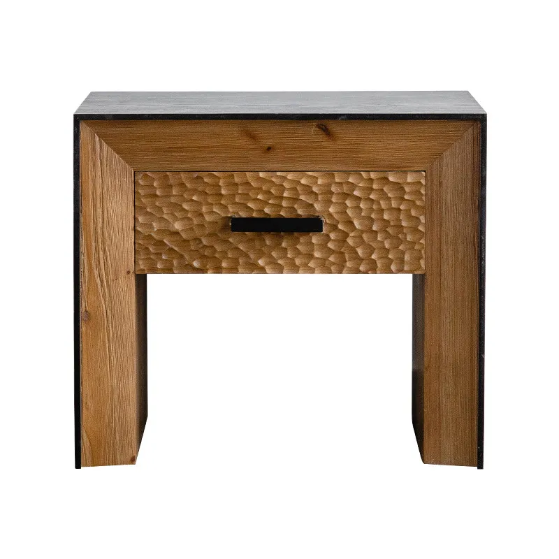 xx- Wood End Table, Square Side Table with Hammered Drawer, Rustic Accent Nightstand for Living Room, Bedroom & Sofa Side^