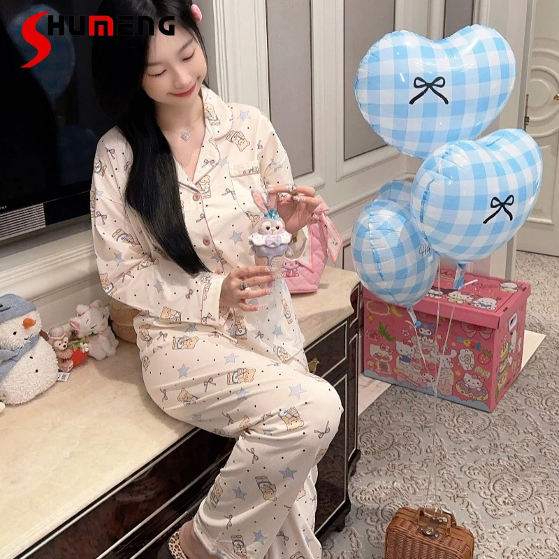 

Комплект женской домашней одежды оверсайз в японском стиле с мультяшным принтом, милый, удобный, для отдыха, в стиле High Street