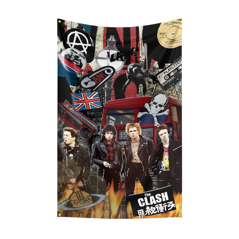 3x5 قدم T-The-C-ClashS الفرقة العلم البوليستر الطباعة الرقمية راية للمرآب جدار الفن خارج الباب الديكور مع الحلقات النحاسية