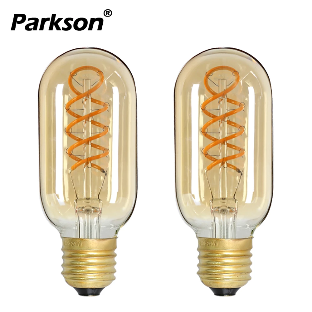 2PCS Retro Edison LED Bulbs T45 Spiral Filament Bulb E27 220V 2300K Warm White Light Amber Glass For Coffee Shops Bars Wall Lamp
