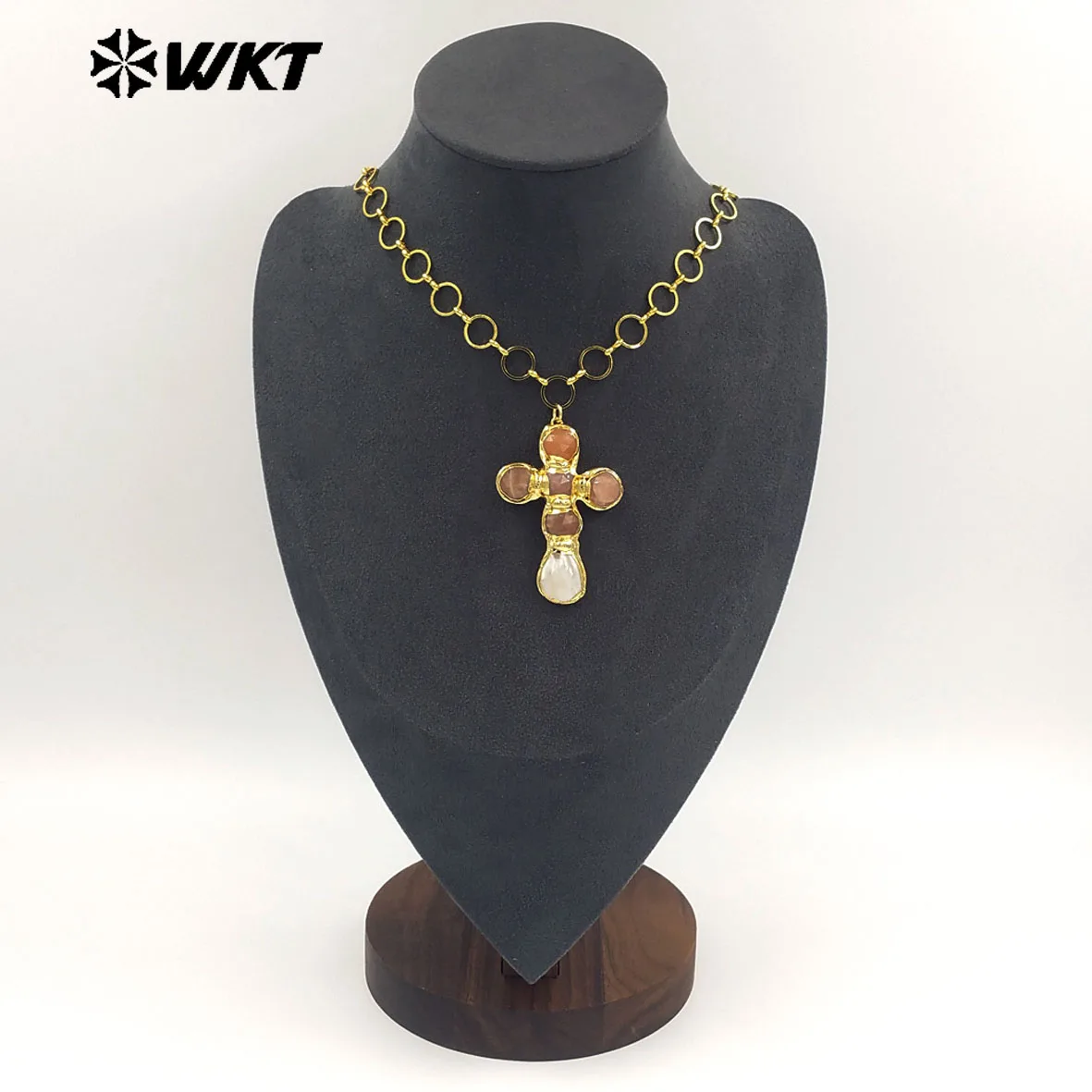 

WT-JN374 Новейшее чудесное нежное ожерелье из натурального жемчуга с драгоценным камнем 18 дюймов с покрытием из настоящего золота 18 карат для женщин, специальный ACC