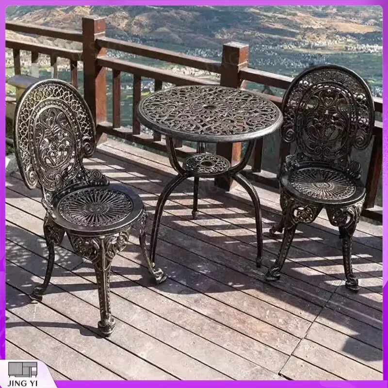 Outdoor Garden Furniture Set Cast Aluminum Table and Chair Waterproof Balcony Patio Dining Set UV Resistant Rust Proof