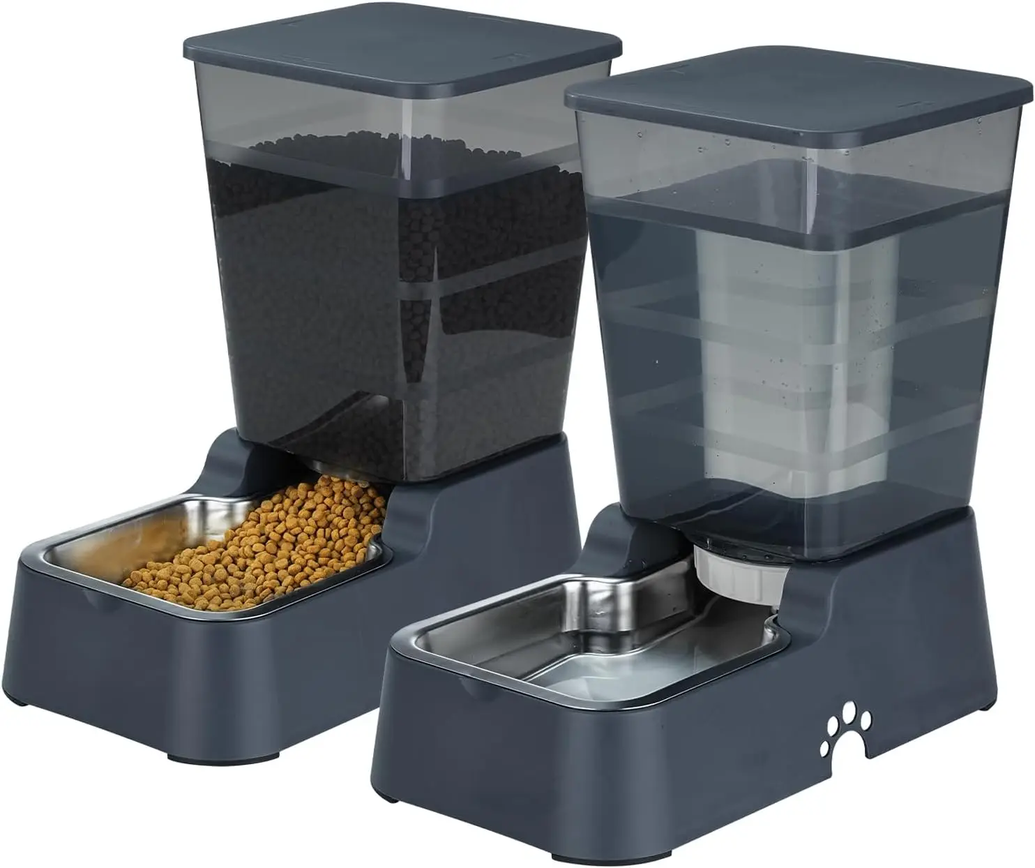 

5.4L Gravity Pet Waterer, Stainless Steel Dog Water Dispenser, Large Capacity for Medium & Large Dogs & Cats, Anti-Tip Design (Black, Food+Water)