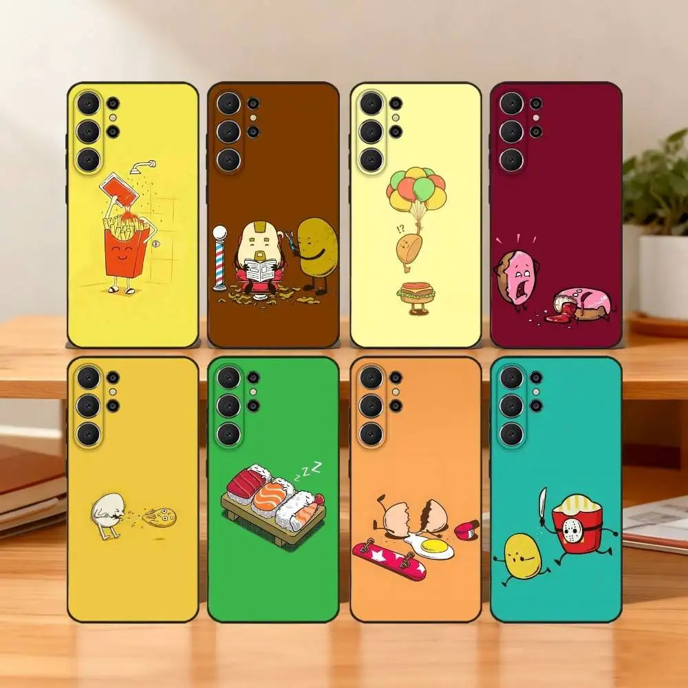 

F-Funny C-ute F-Food Fancy Phone Case For Samsung S25,S24,S21,S22,S23,S30,Ultra,S20,FE,Lite,10,9,Black Cover
