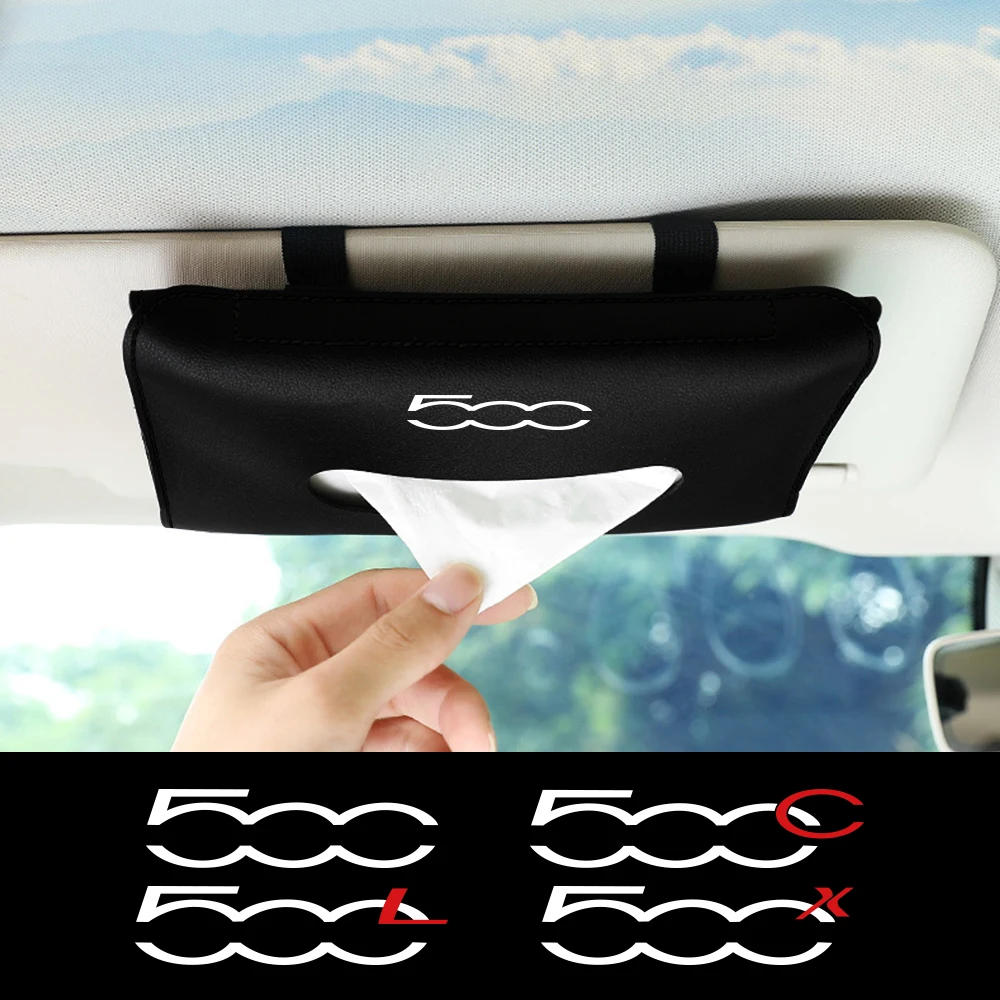 Car Sun Visor Hanging Tissue Box Storage Organizers Bag For Fiat 500 500C 2012 500X 500L Abarth 695 Car Interior Accessories