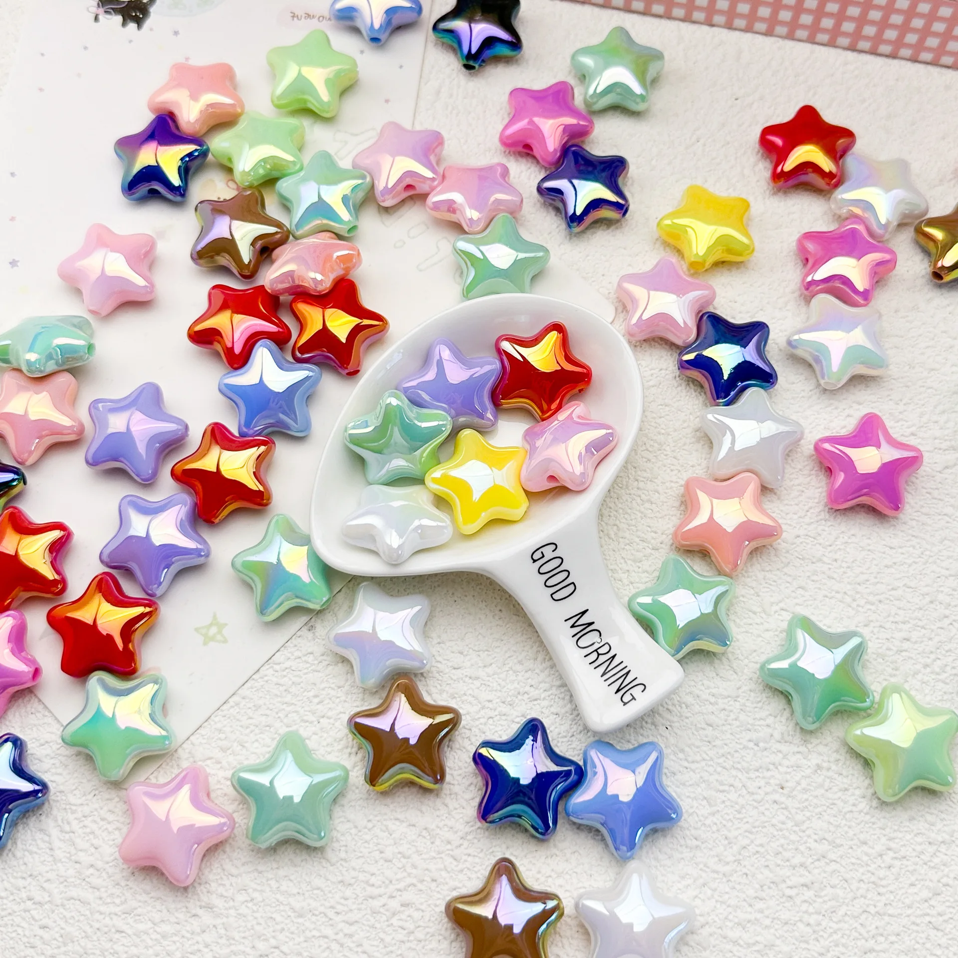 20PCS Acrylic UV-Coated Iridescent Cute Five-Point Star Loose Beads For DIY Bracelets Necklaces Jewelry Making Accessories