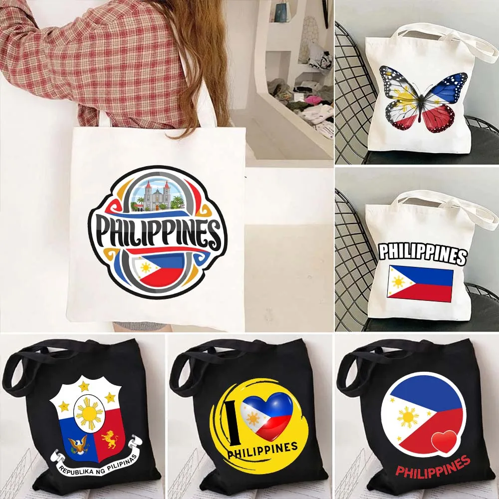 Love Heart Philippines Country Flag Map Coat of arms Travel Souvenir Butterfly Landmark Shopper Canvas Tote Bag Shopping Handbag