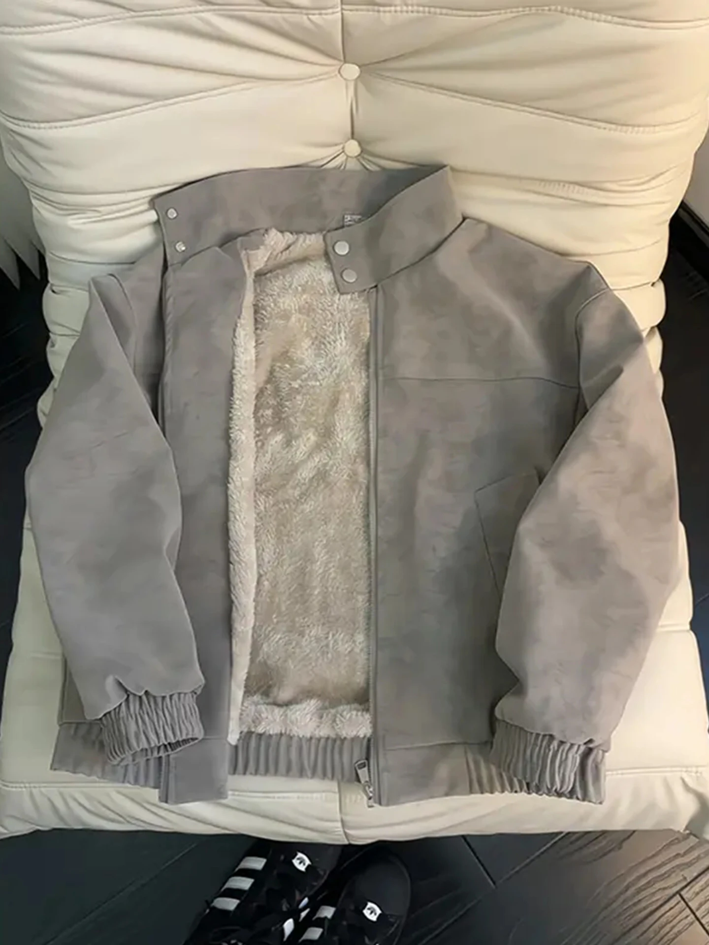 

American Sle Tie Dye PU Leather Jaet Men's Winter Thiened Fce Lined Motorcycle Sle ort Coat Warm Loose Fit