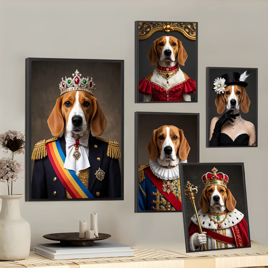 Beagle Dog Pet Portrait Retro Poster Sticky Wall Art Printing Waterproof Home Living Bed Room Bar Aesthetic Decor