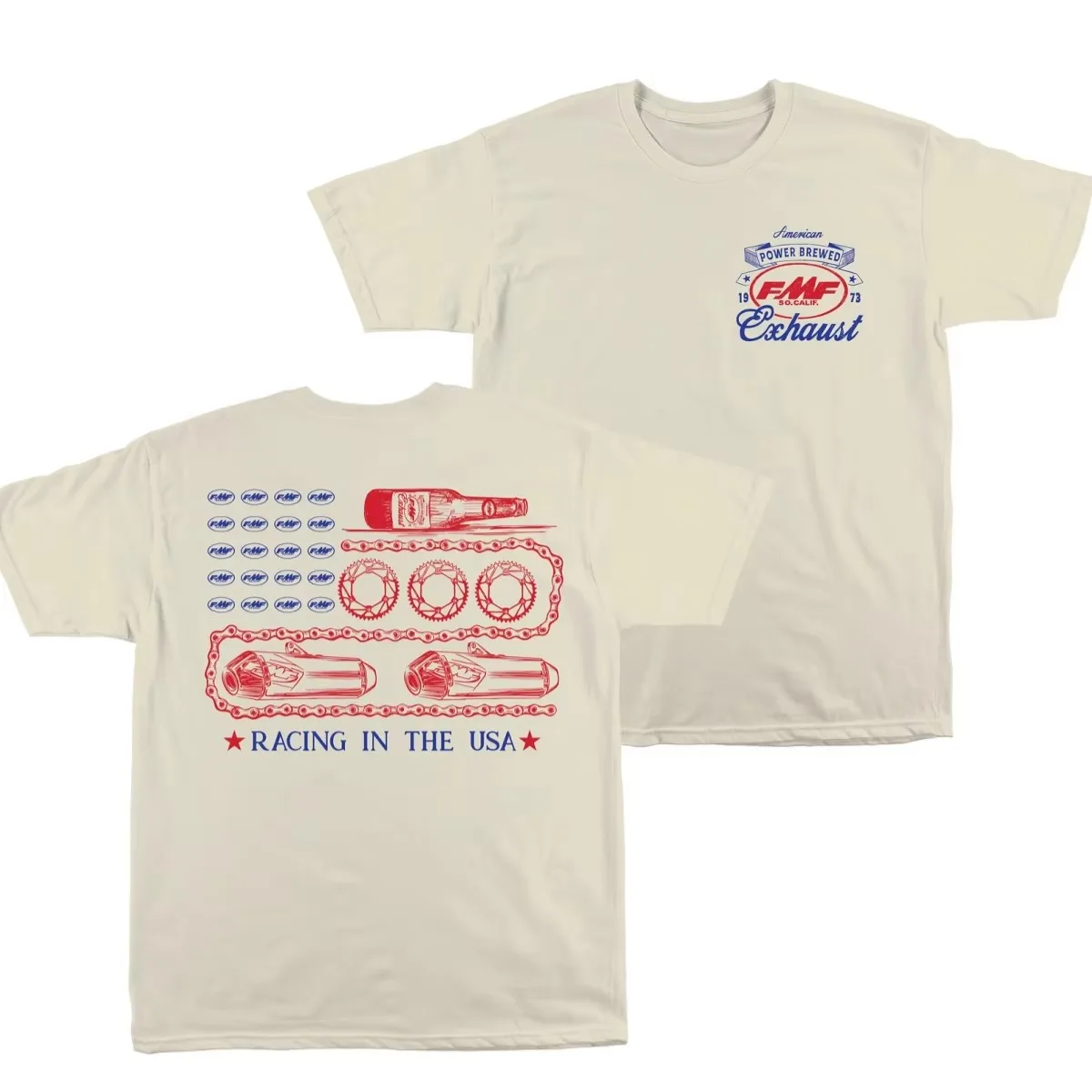 FMF Power Supply Company 1973 Vintage Motocross Racing Marken-Grafik-T-Shirt aus Baumwolle für Herren und Damen, Streetwear-T-Shirt – Detail 3