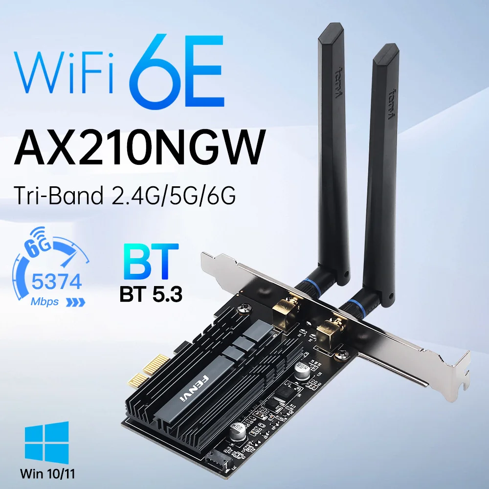 

Fenvi AX3000 WiFi6E Беспроводной PCIe Bluetooth 5.2 трехдиапазонный 2,4G/5G/6Ghz 802.11ax с антенной 6DB WiFi адаптер для ПК Win10/11