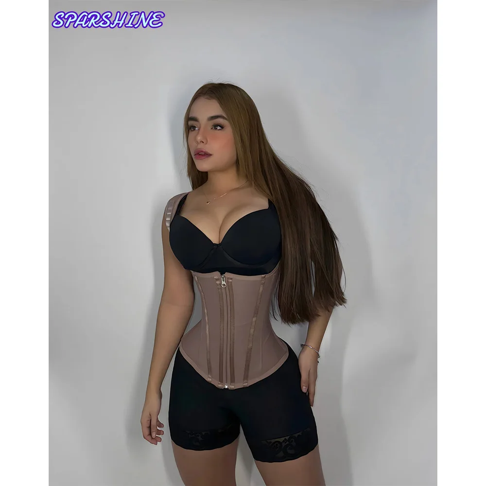 

Fajas Colombianas Double Compression Body Shaper Waist Trainer Hooks and Zipper At Front Flat Belly Butt Lifter Shapewear