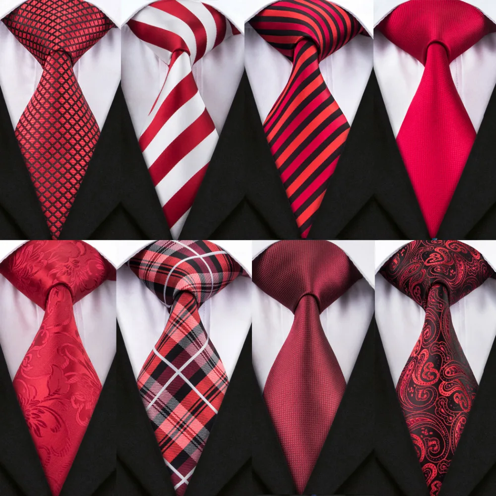 Barry.Wang New Arrival Men\'s Ties For Men Red Ties Set Fashion Woven Neck Tie Hanky Cufflinks Set For Wedding Party Business