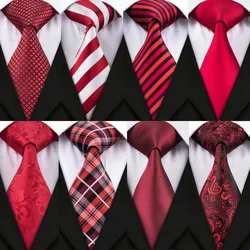 Barry.Wang New Arrival Men's Ties For Men Red Ties Set Fashion Woven Neck Tie Hanky Cufflinks Set For Wedding Party Business