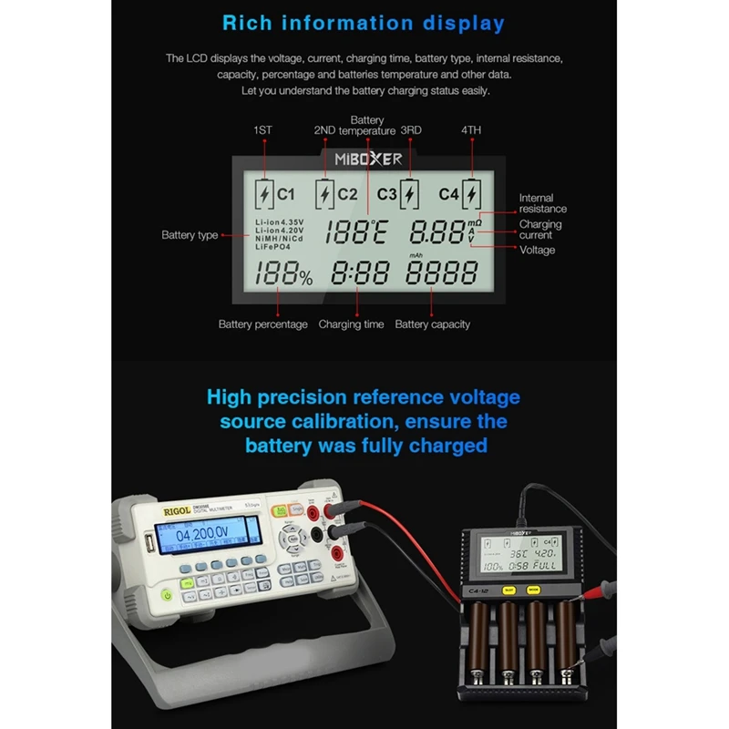 Miboxer C4-12 Smart Battery 18650 265650 Charger 4-Slot LCD Screen 3.0A/Slot Total 12A For Li-Ion/IMR/INR/ICR/Ni