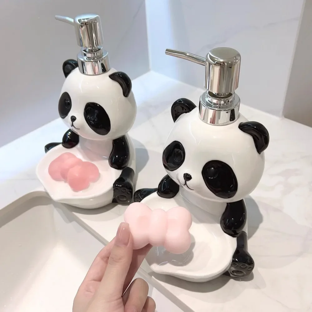 2-in-1 Ceramic Emulsion Bottle Soap Dish Ceramic Panda Soap Dispenser Soap Box Creative Press Packaging Bottle Bathroom Supplies