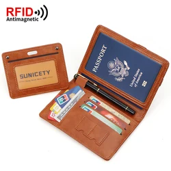 고급 다기능 안티 RFID 여권 지갑, 가죽 여권 커버, ID 신용 카드 홀더, 남녀공용 여행 액세서리