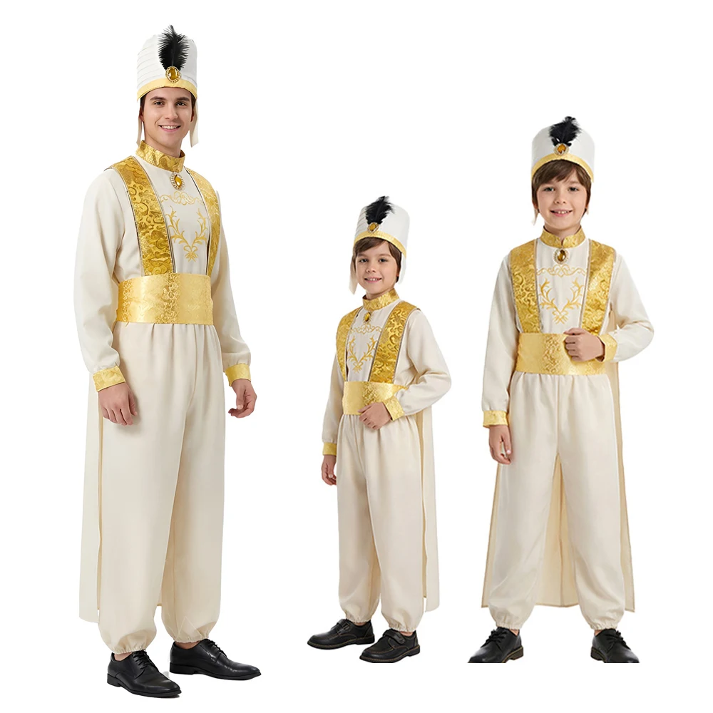 Adult Aladdin Cosplay Costume Arabian Prince Outfit With Gold Embroidery For Halloween Party Stage Performance