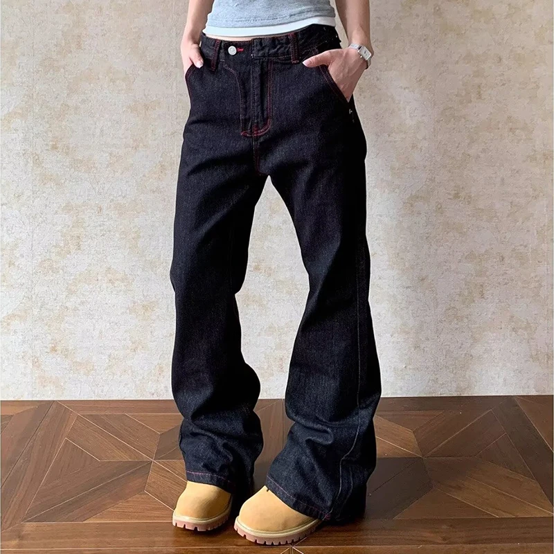 

﻿ 2026 Trend Y2K Style Black Baggy Casual Women Bootcut Jeans Pants Woman Clothing Higt Rise Cotton Long Trousers Pantalon Femme
