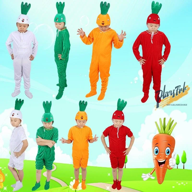 

Cisas Children's Vegetable Performance Clothes Carrot White Red een Turnip Plant Performance Costume Fruit Outfit