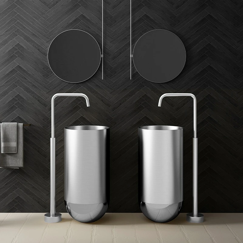 

Stainless Steel Washbasin Column Type Commercial Toilet Hotel Integrated Floor Type Face Wash Basin