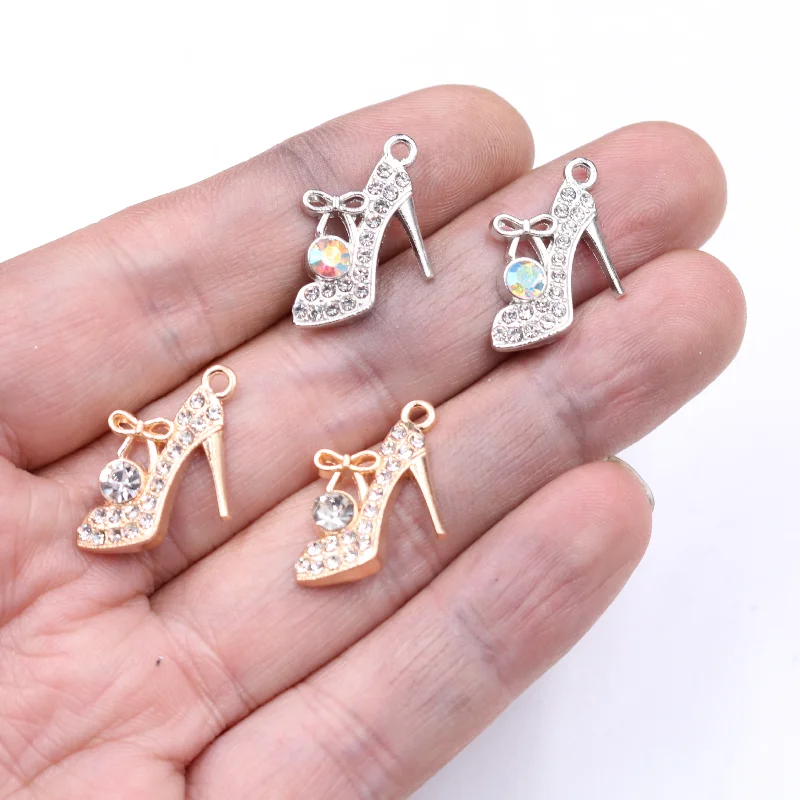 10pcs Handmade Rhinestone Two Tone Ladies High Heels Pendant Pop Bracelet Earrings Accessories DIY Charm Jewelry Crafts Making