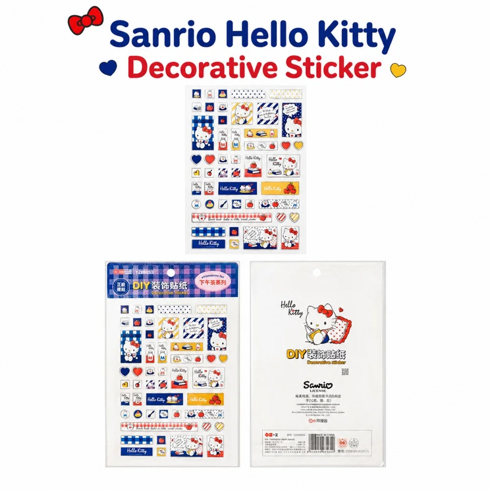 Genuine Sanrio Hello Kitty Sticker Sheet Crystal Embossed Decals Stickers for Journal Planner Notebook Scrapbooking Phone Case