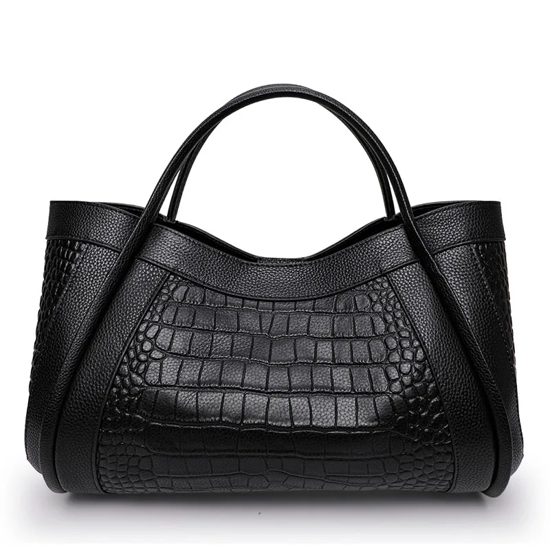 Aidrani New Women's Crocodile Pattern Handbag Simple and Elegant High Quality Cowhide Mother and Child Bag