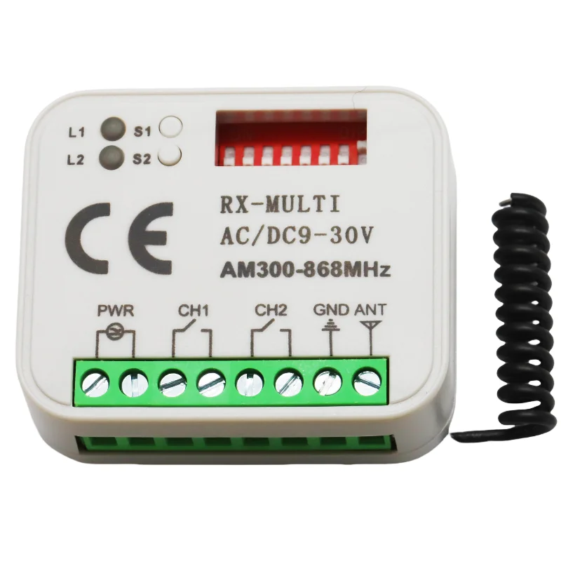 Universal RX Multi-frequency 300-868 MHz Receiver 2 CH 12 V 24 V Relay Module Garage Door Control 433.92 MHz 868 MHz Garage Door