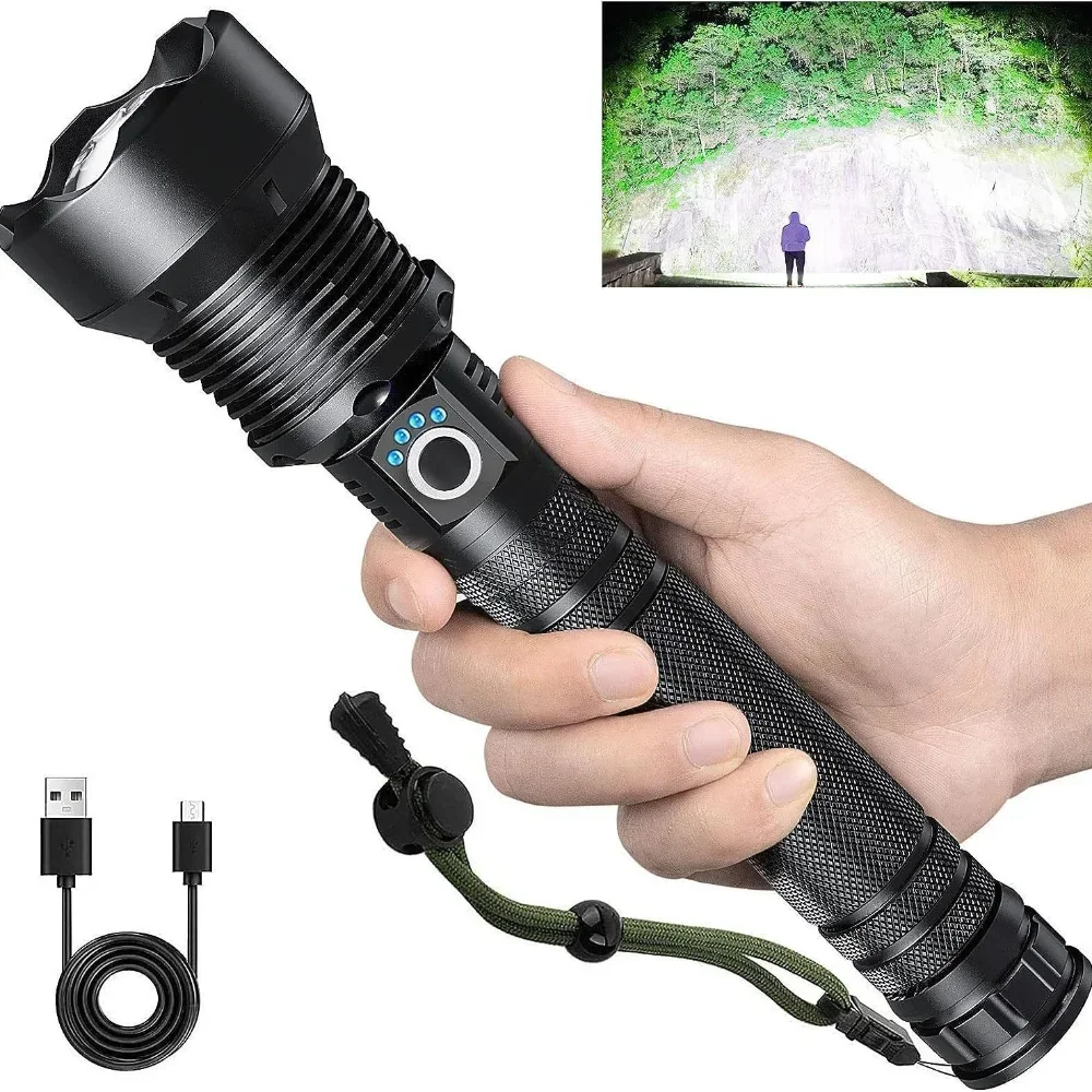 USB Powerful XHP70.2 Flashlight Torch Super Bright Rechargeable Zoom LED Tactical Torch XHP70 18650 or 26650 Battery Camp Lamp