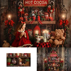 Happiness Is Hot Cocoa Backdrops Kids Family Photography Xmas Fireplace Child Baby Photocall Decors Winter Christmas Backgrounds