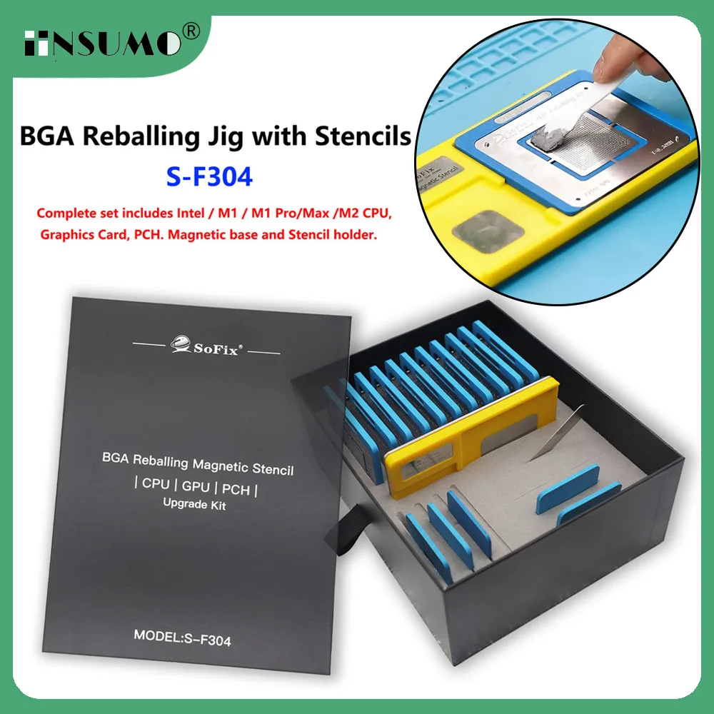 S-F304 BGA Reballing Magnetic Stencil for Macbook CPU GPU PCH Intel M1 M2 CPU to BGA Chip RAM NAND Tin Planting Platform Tools