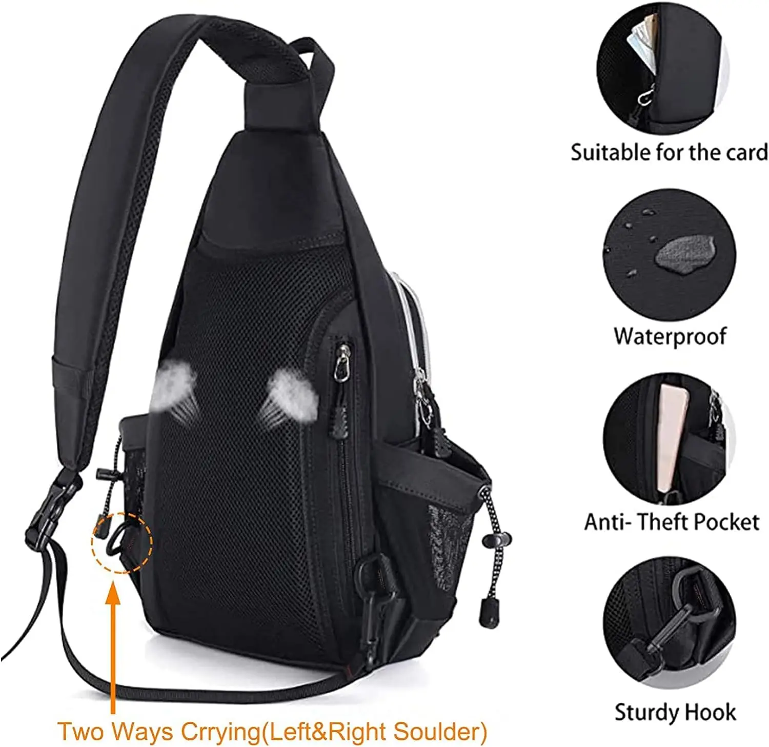 MOSISO Sling Backpack Bag Double Layer Hiking Daypack Men Women Chest Shoulder Bag Outdoor Sports Crossbody Hiking Daypack Bag