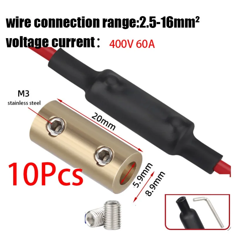 10Pcs Brass Terminal Block with Heat Shrink Tubing 60/80A 1 In 1 Out High Power Splitter Quick Wire Connector terminal eletrico