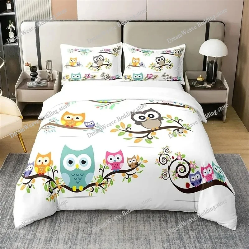 

Owl Duvet Cover Bird Decor Bedding Set Printed Comforter Cover for Boys Girls Children Teens Bedroom Decor with Pillow Case