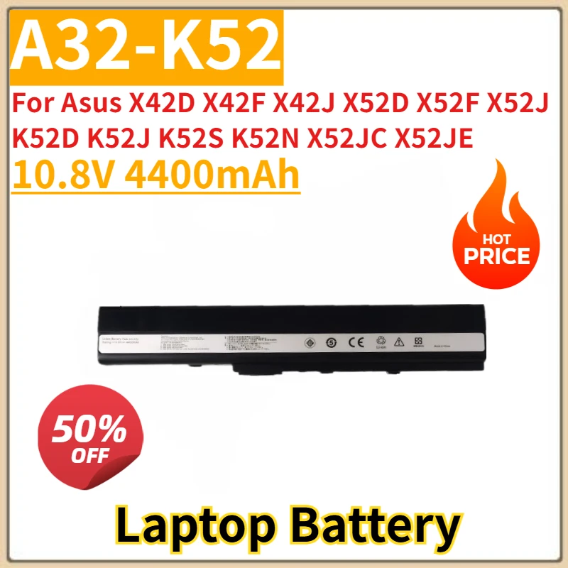 

New Replacement Laptop Battery 10.8V 4400mAh A32-K52 for Asus X42D X42F X42J X52D X52F X52J K52D K52J K52S K52N X52JC X52JE