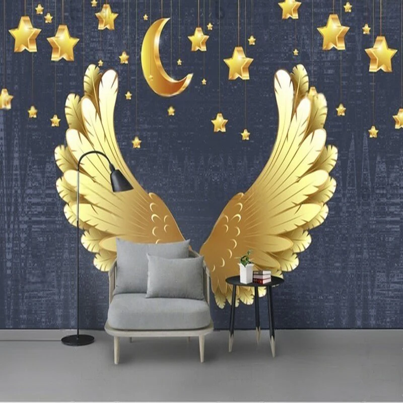 Modern fashionable and beautiful pendant golden wings TV bedroom luxurious home decoration background wall