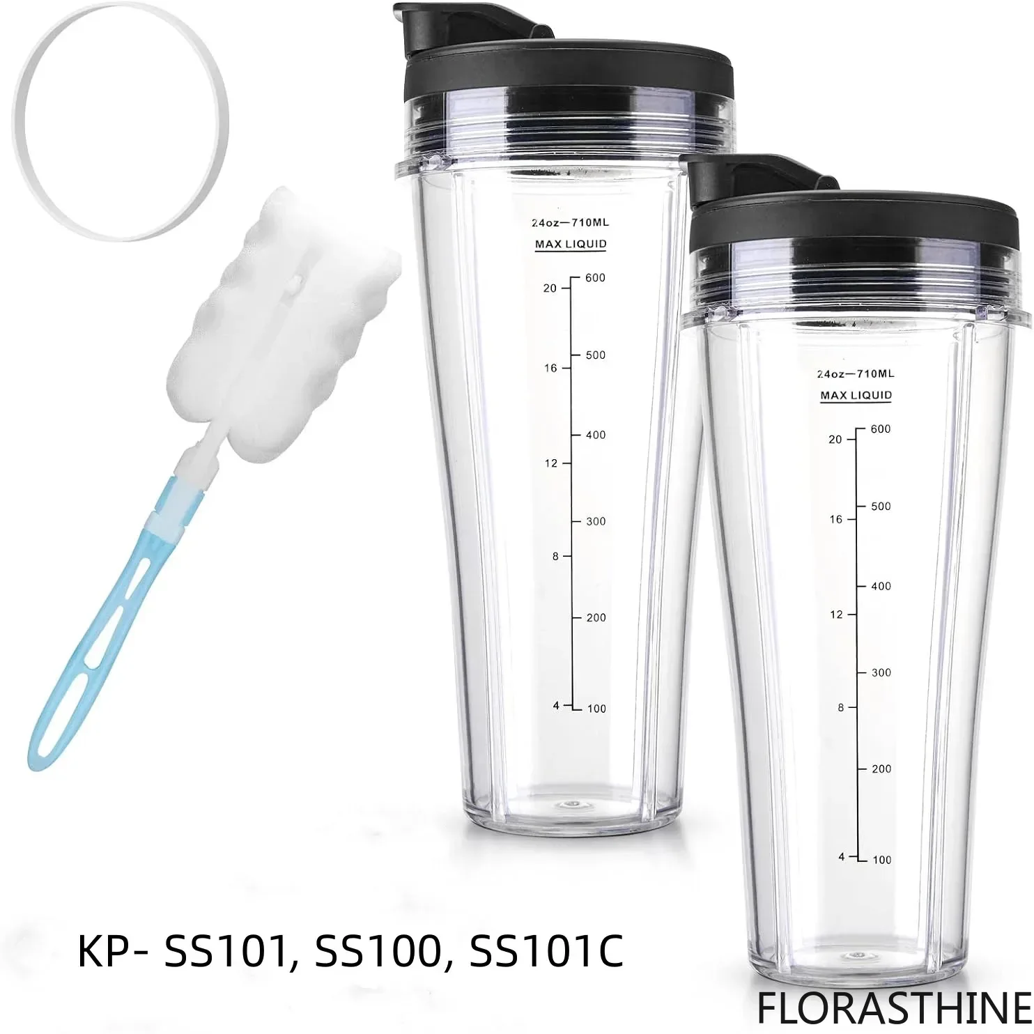 Blender Replacement Parts for Ninja SS101, 24 oz.Slim Single-Serve Kit Cups With-go Lids, Fits SS100, SS101, SS300, SS400