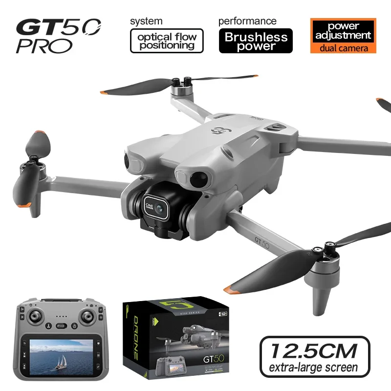 GISAEV GT50 Mini 5 Pro Drohne mit 4,3-Zoll-Bildschirm, 4K-Doppelkamera, EIS, bürstenloser Motor, lange Akkulaufzeit, FPV RC Quadcopter, Geschenk