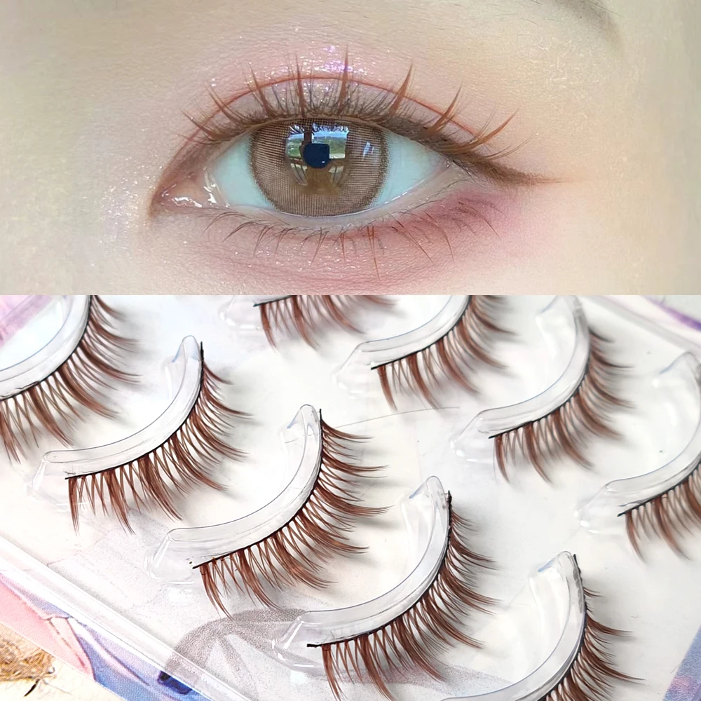 5 Pairs Natural Look Brown False Eyelashes 3D Eyelash Extension Japanese Cosplay Fairy Lashes Anime Lashes For Women