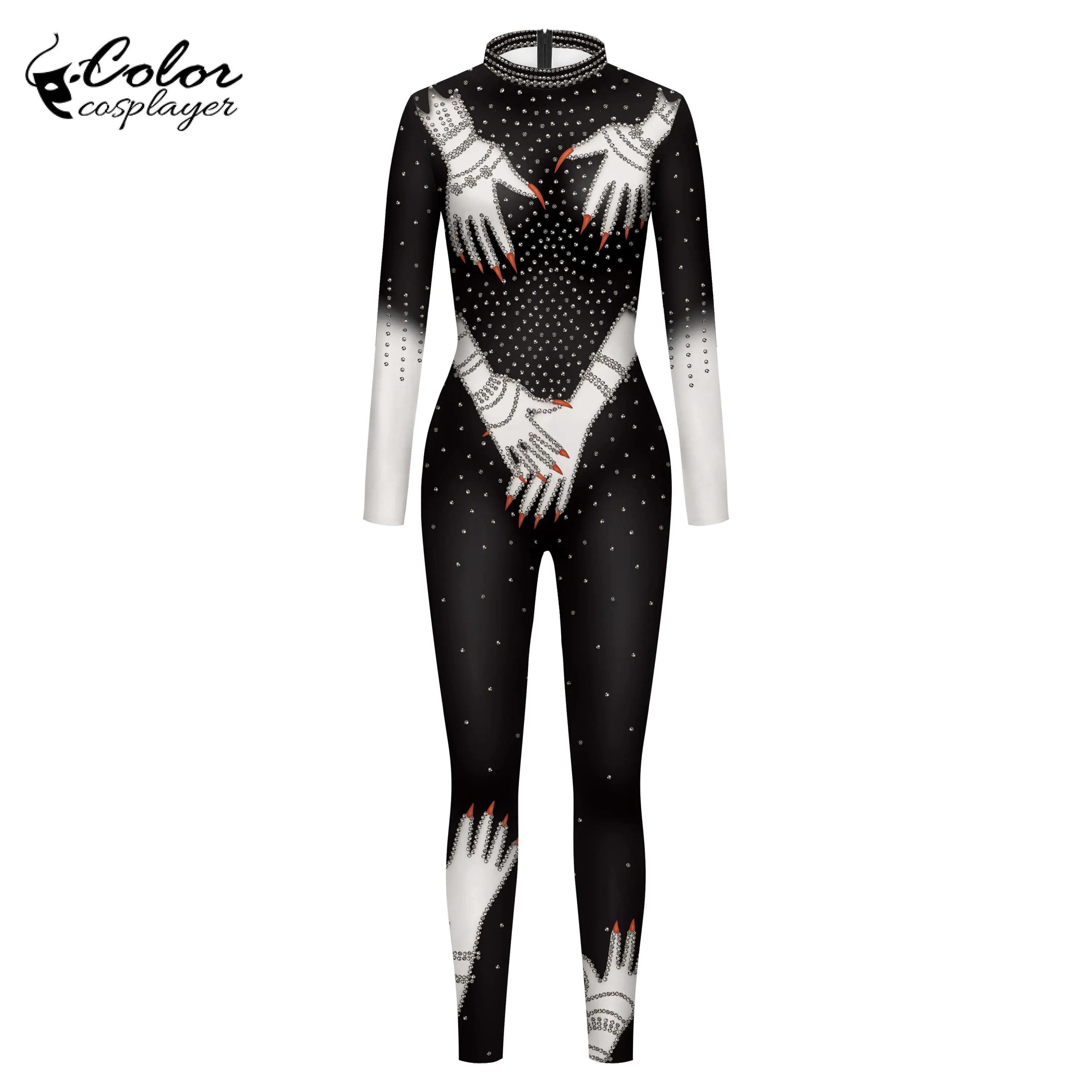 Macacão Cosplayer Cor Preta para Mulheres, Carnaval Halloween Cosplay Traje, Bodysuit Adulto, Estágio Fantasia, Roupas de Festa Zentai