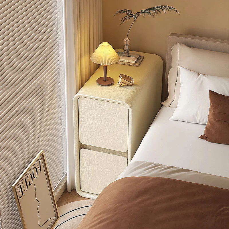 Cream wind bedside table small mini extremely narrow light luxury high-end bedside table bedside