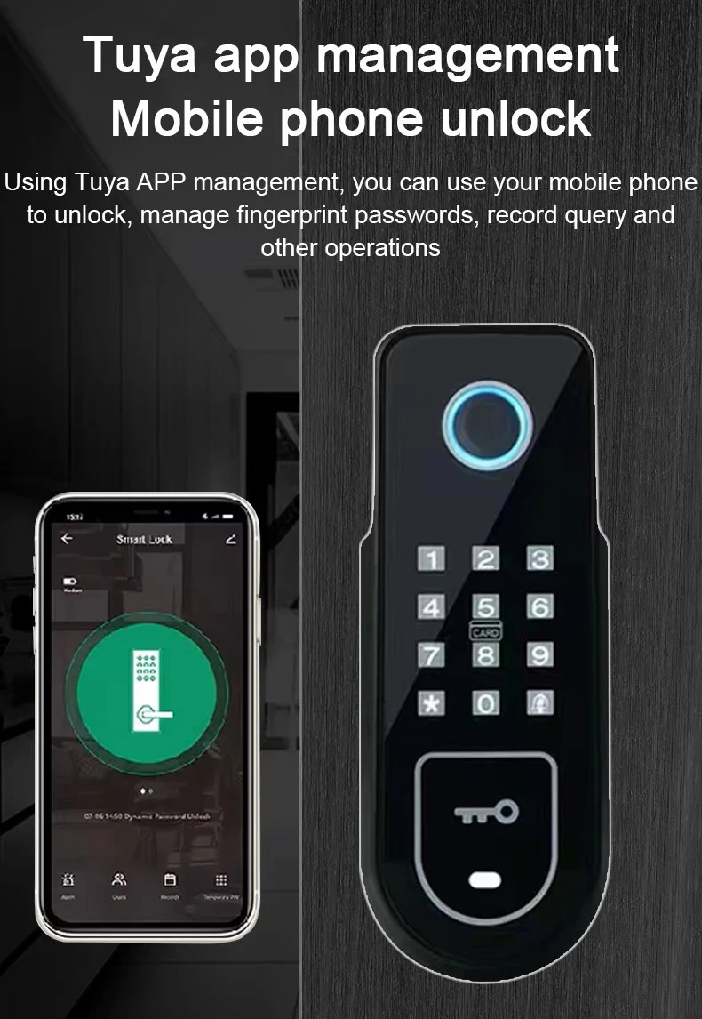 STLF Tuya Electric Smart Door Lock Waterproof Double Sided Rim Digital Fingerprint Aluminum Alloy for Courtyard Outdoor Gate