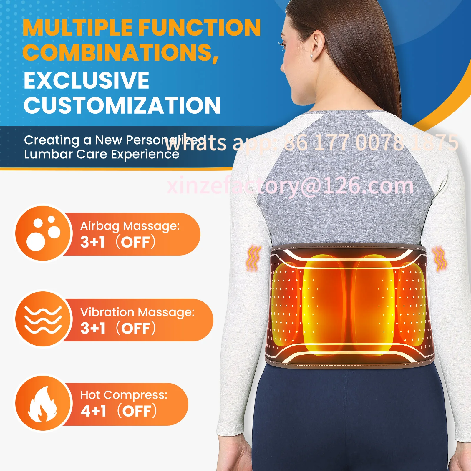 

Customizable 120cm Air Bladder Squeeze Waist Massager Vibration Airbag Heating Pad Release Lumbar Pressure Spinal Brace