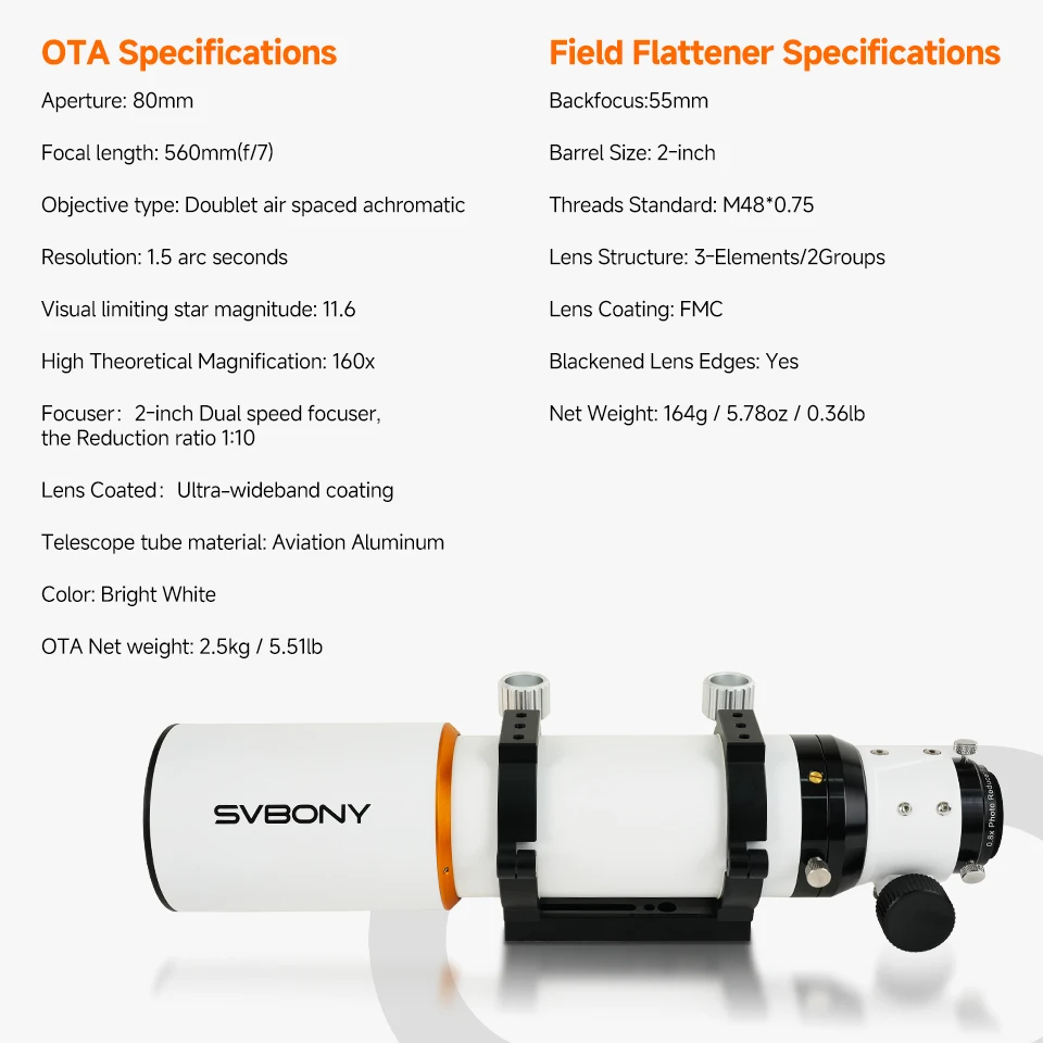 Svbony SV503 80ED Verbessertes F7-Teleskop-Refraktor mit integriertem Flat-Field-Objektiv für astronomische Teleskopfotografie im Weltraum. – Detail 16