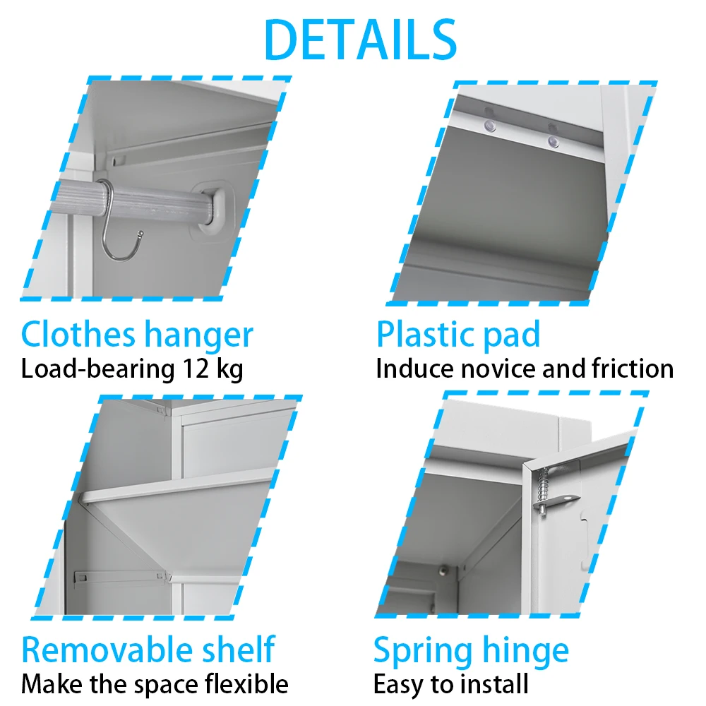 خزانة معدنية لخزانة الملابس الفولاذية، خزانة موظف شديدة التحمل مع قضيب معلق، خزانة خزانة ملابس قابلة للقفل #6