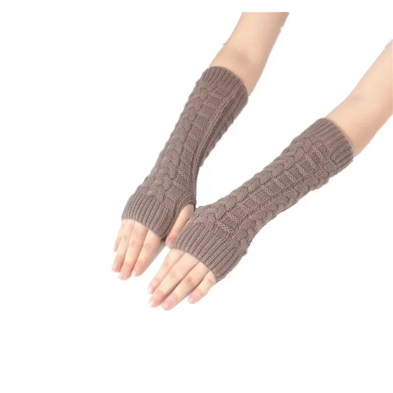 1 Pair Autumn Winter Women Knit Gloves Arm Wrist Sleeve Hand Warmer Girls Rhombus Long Half Winter Mittens Fingerless Gloves