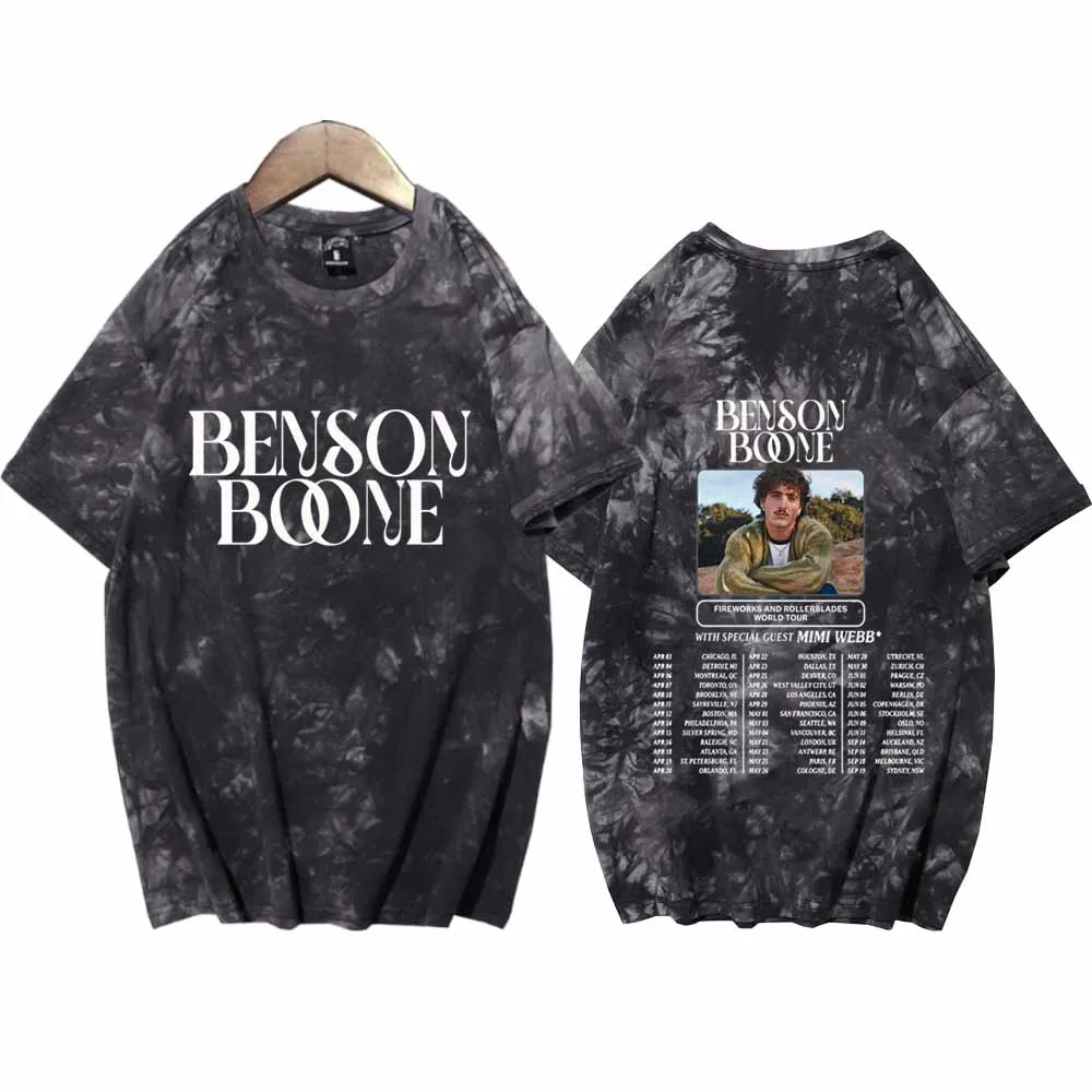 Benson Boone Fireworks and Rollerblades World Tour 2024  Tie Dye Shirts Unisex Round Neck Short Sleeve Tee  Fans Gift